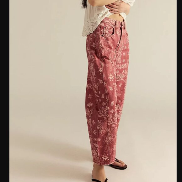 We The Free Good Luck Printed Barrel Jeans color Rust Combo - Bandana Block - Picture 4 of 4